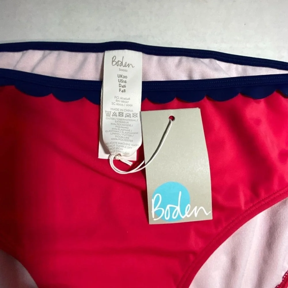 New‎  Boden  Womens Pink Bikini Navy Scalloped Hemline Swimsuit Bottom